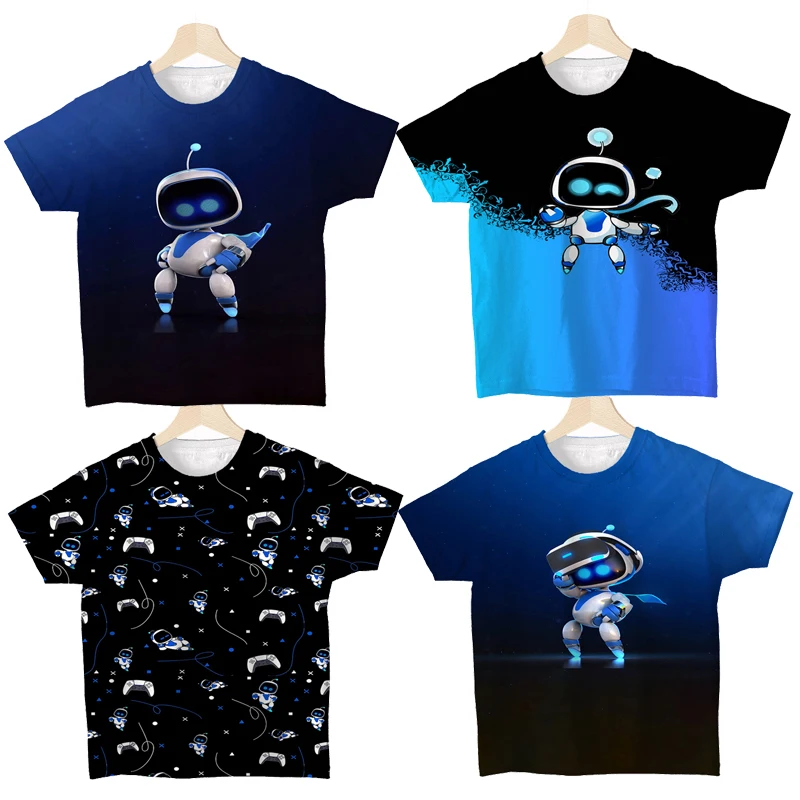 Game Astro Bot Children T Shirts Astronaut Summer Boys Girls Short Sleeve Kids Tops Tees Cartoon Casual Kids Clothes