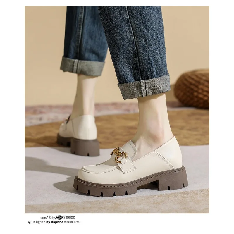 

Loafers Women's Shoes 2025height-increasing Small Leather Shoes for Women, British Style Thick-soled Single Shoes Woman Designer