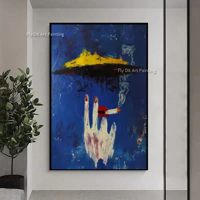 Fashional Red Blue Artwork Hand Made New Original Women Walking The Dog Oil Painting Abstrac Women Wall Art Decor For Bedroom