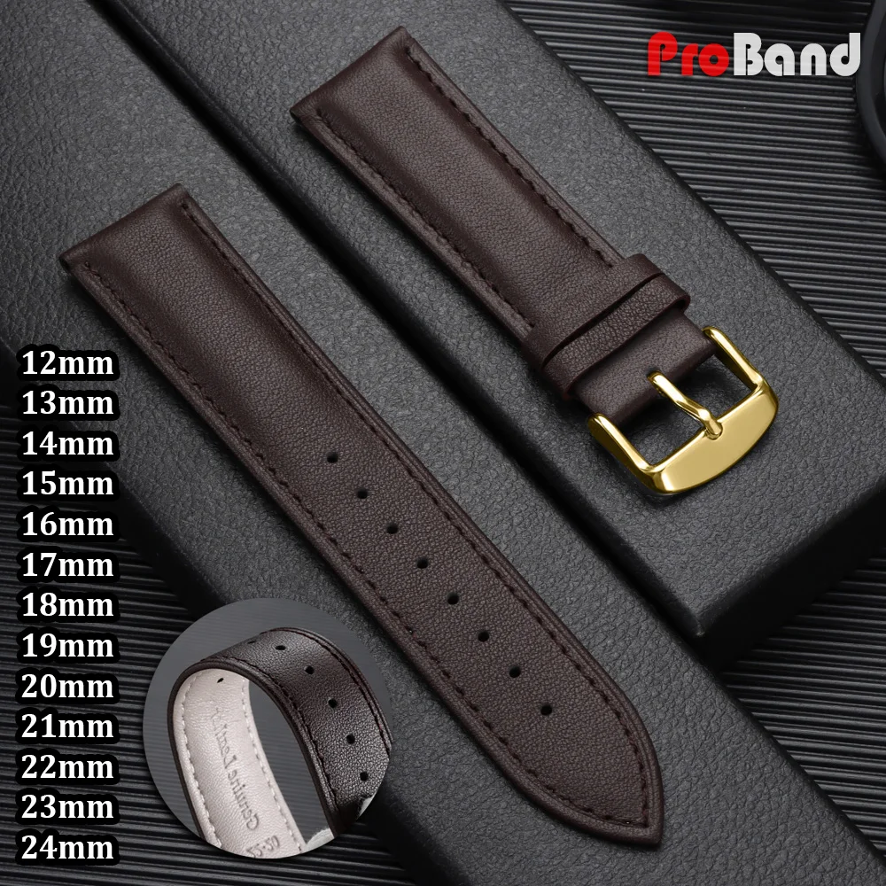 

12/13/14/15/16/17/18/19/20/21/22/23/24mm Calfskin Leather Watch Band Universal Bracelet Men Women Smartwatch Straps Accessories