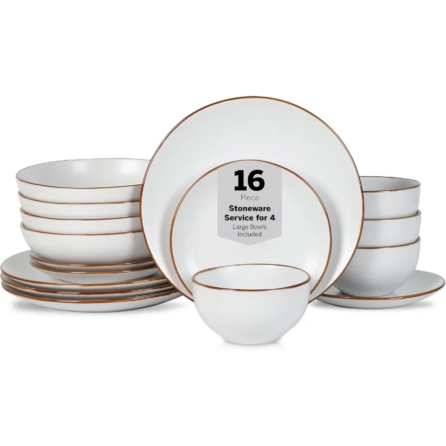 

Brasa Modern Stoneware Наборы столовой посуды из 16 предметов Наборы тарелок и мисок Набор посуды на 4 белых