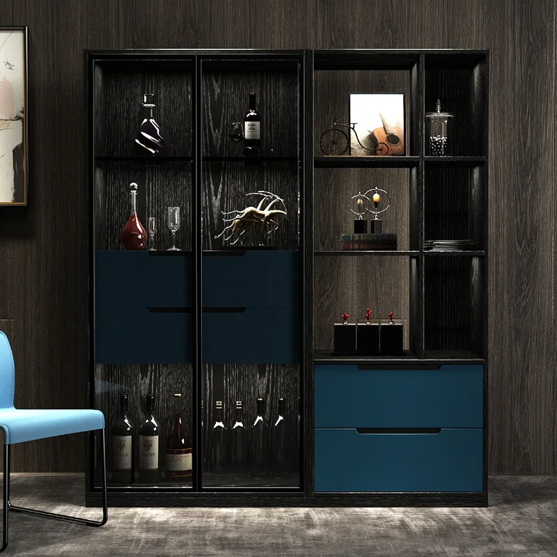 Nordic minimalist living room, wine cabinet, glass door, modern and simple multi-layer floor shelf, bedroom