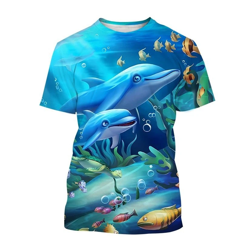 New Summer Tide Docile Dolphin Picture Men T-Shirts  Casual 3D Print Tees Hip Hop Personality Round Neck Short Sleeve  Tops