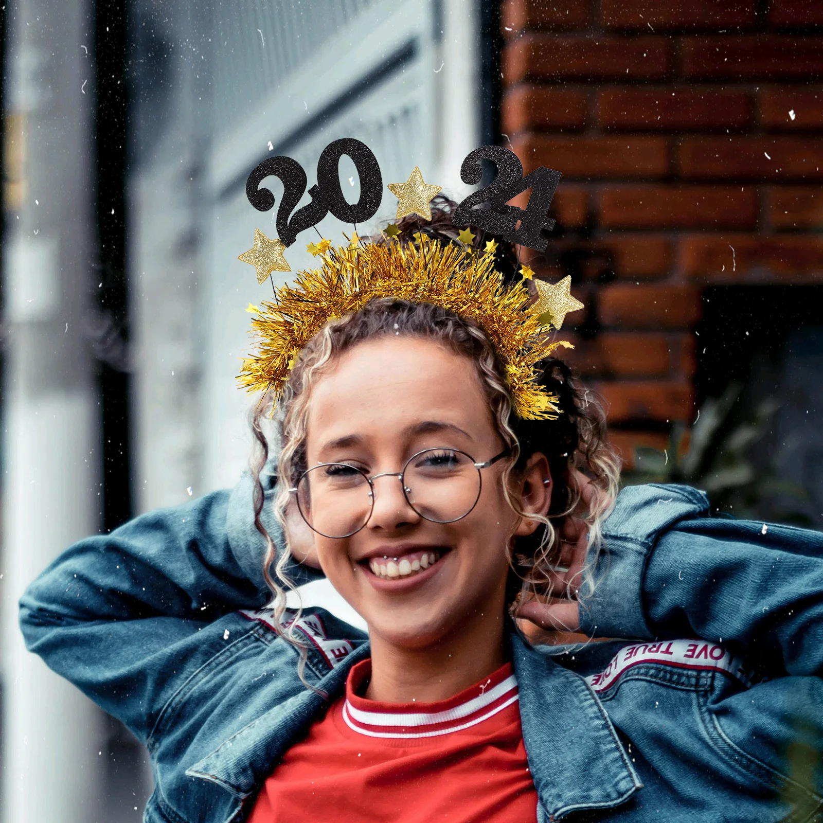 

New Year 2024 Glitter Stars Holiday Hoop Felt Cloth Party Favor Gold Color Holiday Headbands Women Accessories