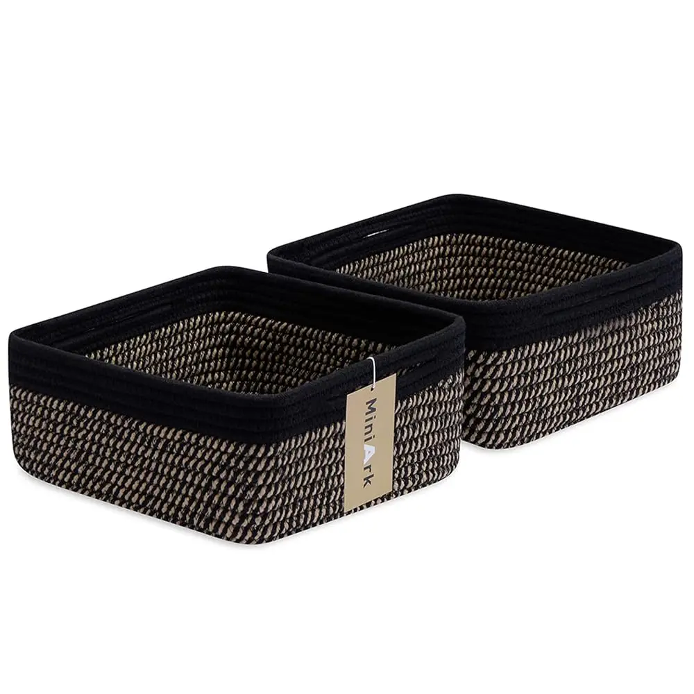 

Маленькие квадратные неглубокие корзины для организации хранения, 9,7x9,7x4,3 дюйма, плетеные из веревки контейнеры для хранения в кубических шкафах, на полках, в стиле бохо