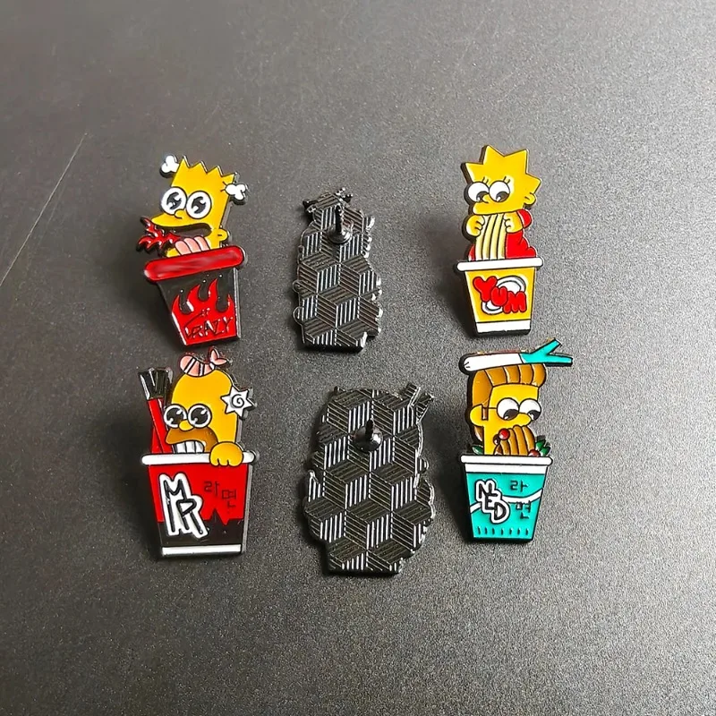 6pcs Set The Simpsons Cute funny Badges Halloween Cartoon Enamel Pins Metal Clothing student backpacks accessories birthday Gift view 3