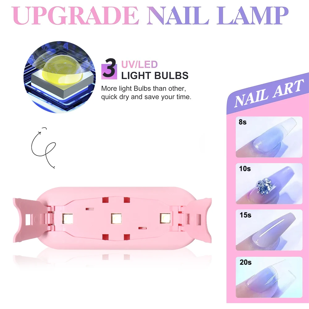 LULAA Foldable Mini UV LED Nail Lamp Portable Gel Light Mouse Shape Pocket Size Nail Dryer for All Gel Polish and Home Salon