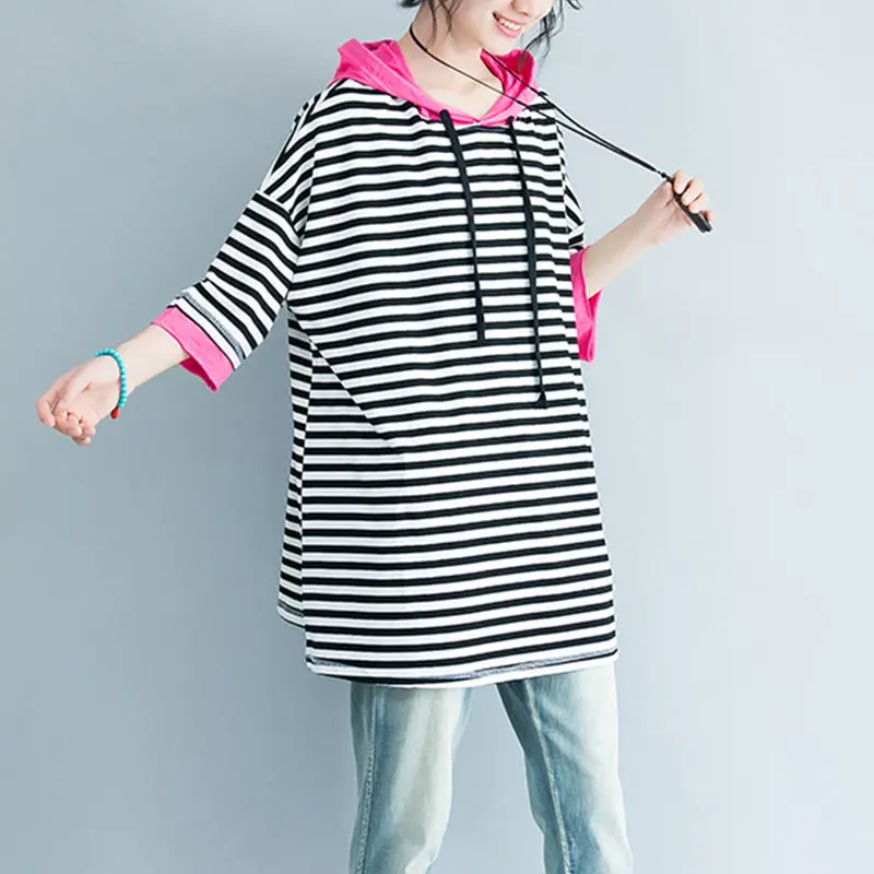 

Women's Striped Casual Hoodies, Simplicity Trend, Loose Clothes, Temperament, Office Lady, All-match Tops, Summer, New Style