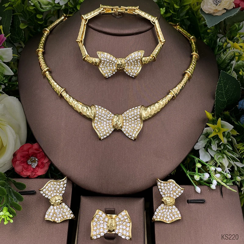 Italian 18K Gold Color Jewelry Set Luxury Design Bowknot Necklace Women  Jewelry Wedding Party conjuntos de joyas Jewelry Set