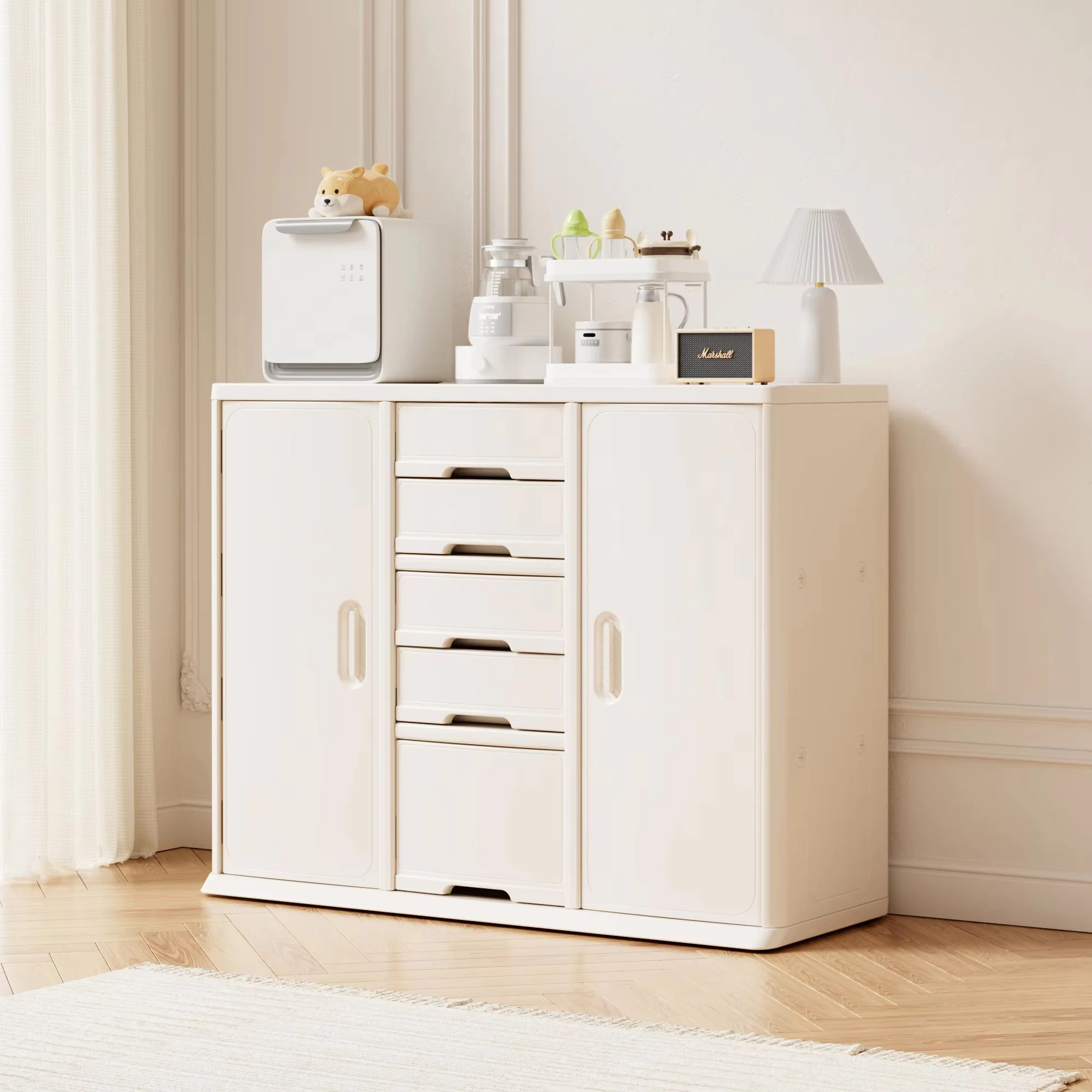 

Modern Kids Toy Storage Cabinet Large Space Plastic Wardrobe with Bookshelf Organizer Safe Furniture for Bathroom & Daycare Use