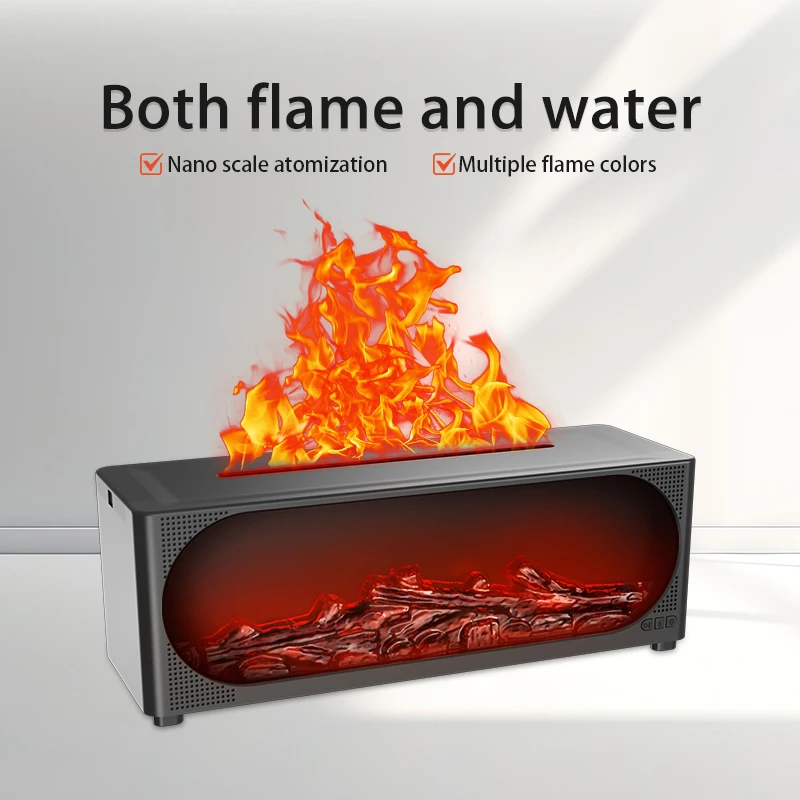 

Увлажнитель пламени камина и Bluetooth-динамик и ароматерапия, многоцветный реалистичный туманообразователь для дома/спальни/офиса, настольный декор