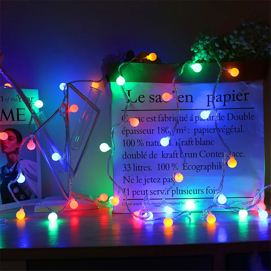 10/20/40/80 LED Christmas Garland String Lights Battery Box Globe Ball  Fairy Lights for Xmas Tree Party Wedding New Year Decor