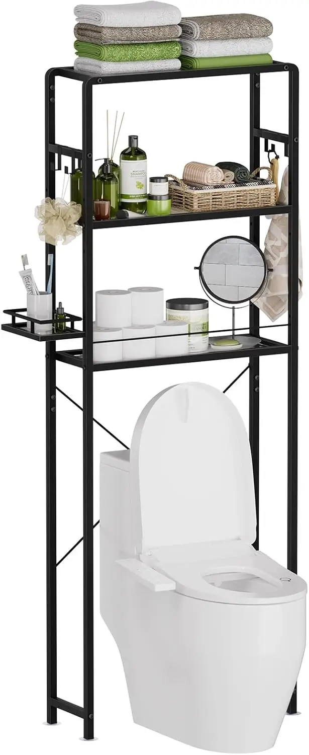 

Glass Over The Toilet Storage Rack, 3-Tier Over-The-Toilet Storage, Adjustable Shelf Bathroom Organizer, Black Space Saving S