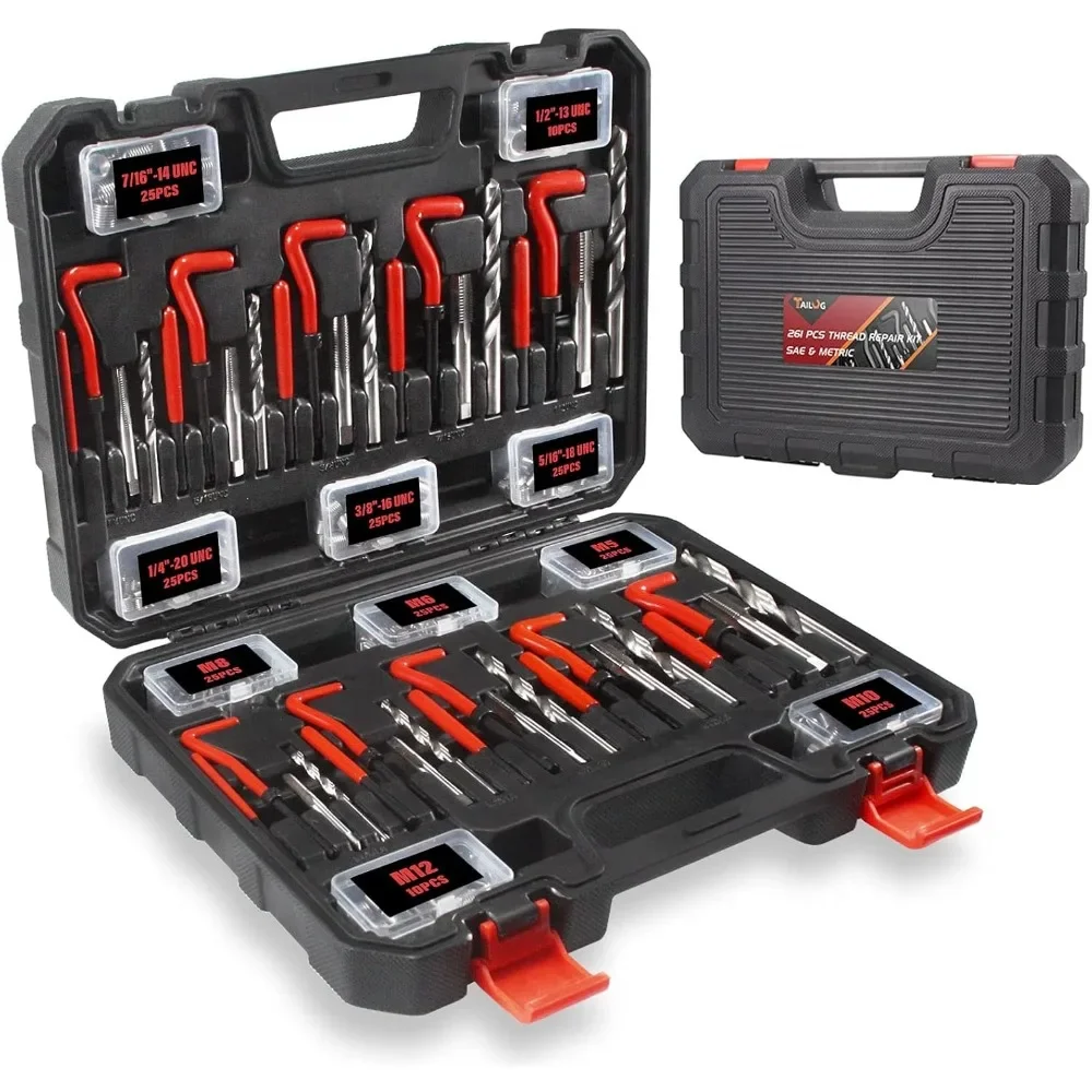 

261 Piece Thread Repair Kit HSS Drill Inserts SAE Metric Tap Install Tool