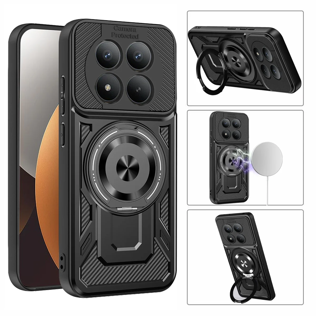 

For Xiaomi Poco M8 Pro Degree Rotating Magnetic Bracket Armored Phone Case For Redmi Note 15 Pro Plus Magsafe Protective Cover