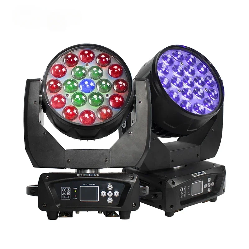 SHEHDS 2PCS LED Beam+Wash 19x15W RGBW Zoom Lighting With Flight Case for DJ Disco Party Bar Wedding Concert New Stage Lighting