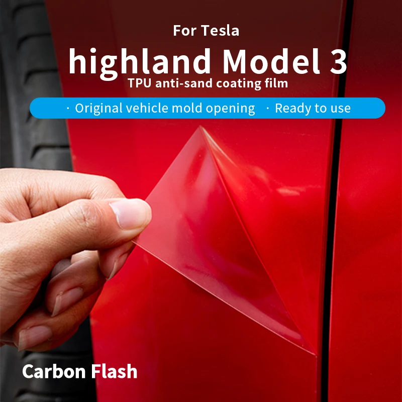 Short Transparent TPU Door Mudguard Film for Tesla 2024-2025 Model 3 – Carbon Flash, Mud-Resistant Protection