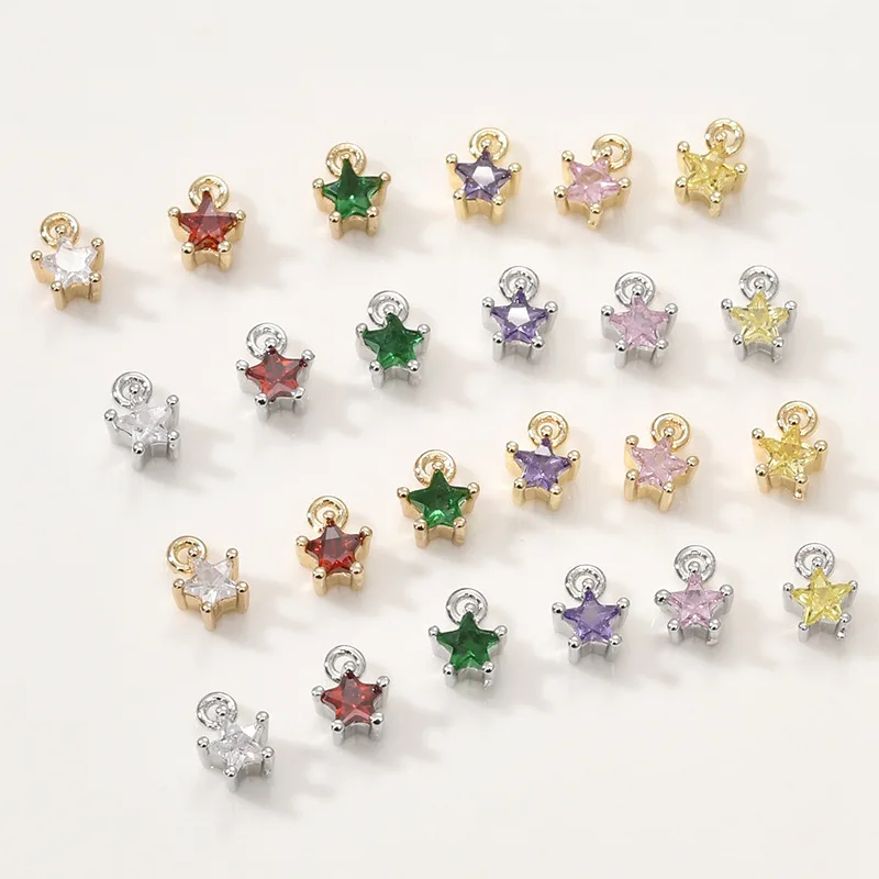 

Цветостойкий мини-кулон из 14-каратного золота с цветными циркониями в форме пентаграммы, маленький кулон для браслетов ручной работы, аксессуар для украшений