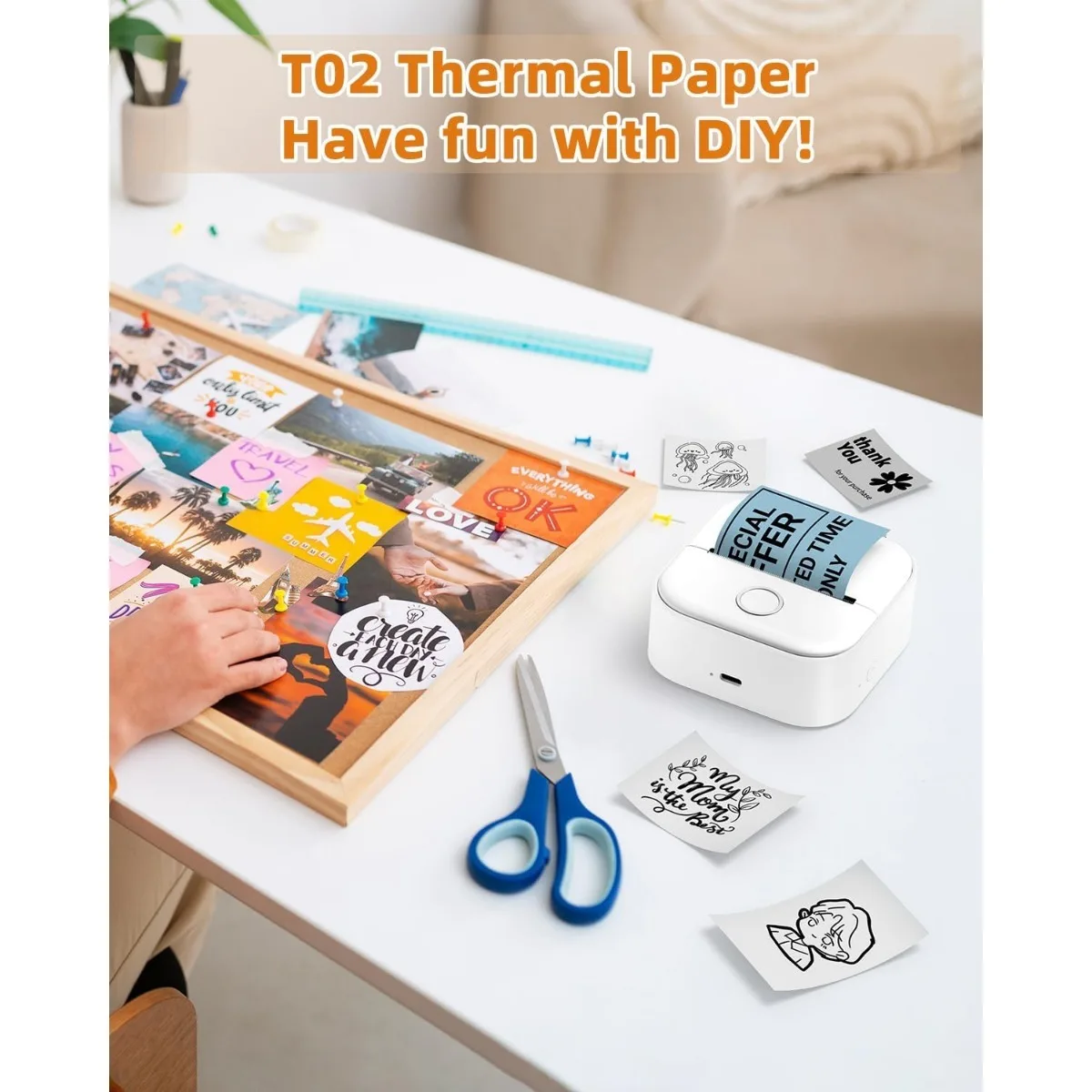 Papel térmico color T02, compatible con mini impresora T02/M02X/M02L, negro sobre blanco, 53 mm x 3,5 m, 3 rollos
