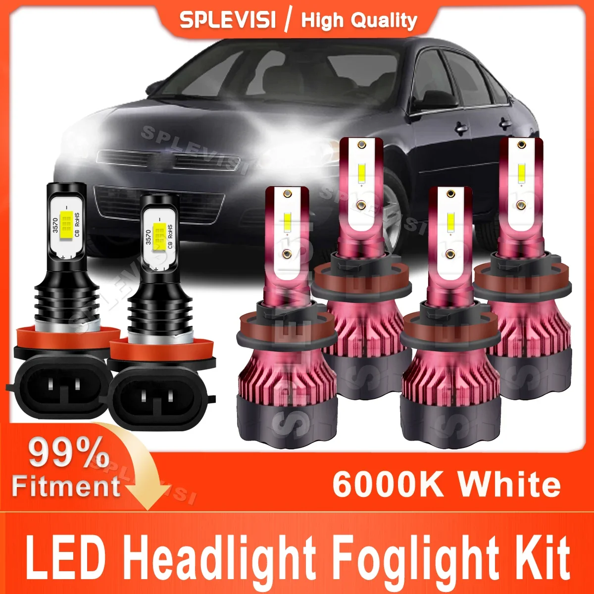 

6000K White For Chevrolet Impala 2006 2007 2008 2009 2010 2011 2012 2013 LED Headlight High Beam H11 Low Beam H11 Foglight H11