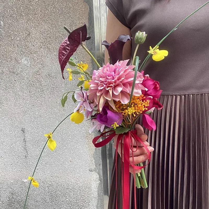 Artificial flower certificate hand bouquet bride wedding bouquet feel fake flower wedding photography wedding bridesmaid bouquet