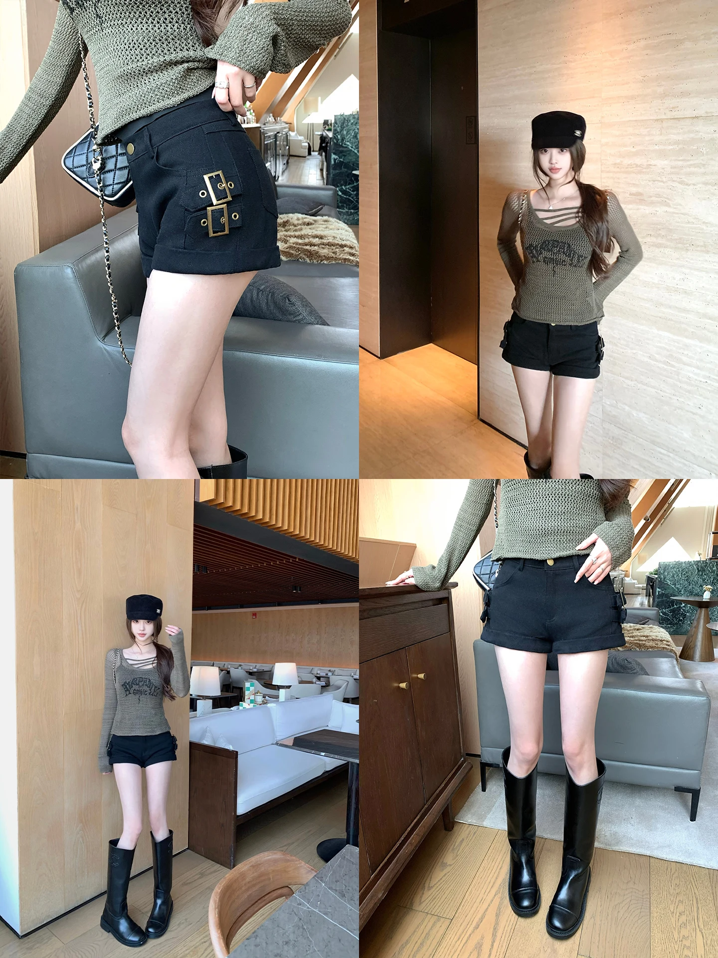 

Корейские прямые шорты в стиле ретро для девушек, утягивающие, с завязками на талии, на молнии, хлопковые, повседневные