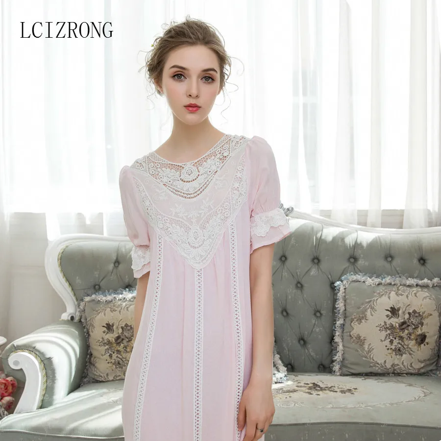 Elegant Ladies Cotton Nightgown Sleepwear Lace Hollow Sexy Women Night Dress Summer Pink White Plus Size Lingerie Dress Female