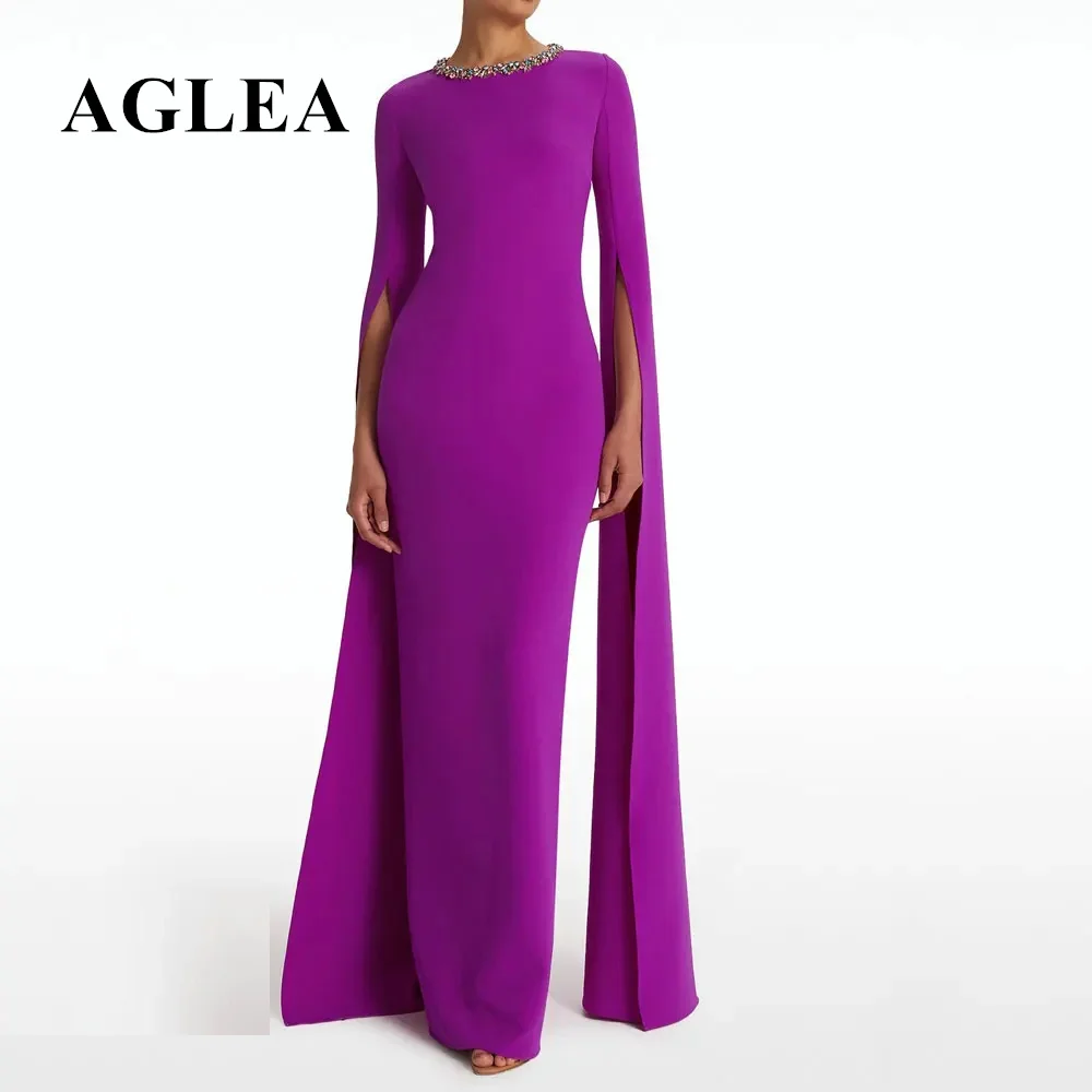 AGLEA-Vestido feminino roxo com o pescoço, mangas completas, até o chão, vestido de noite, festa de casamento, vestidos formais, Arábia, 2022