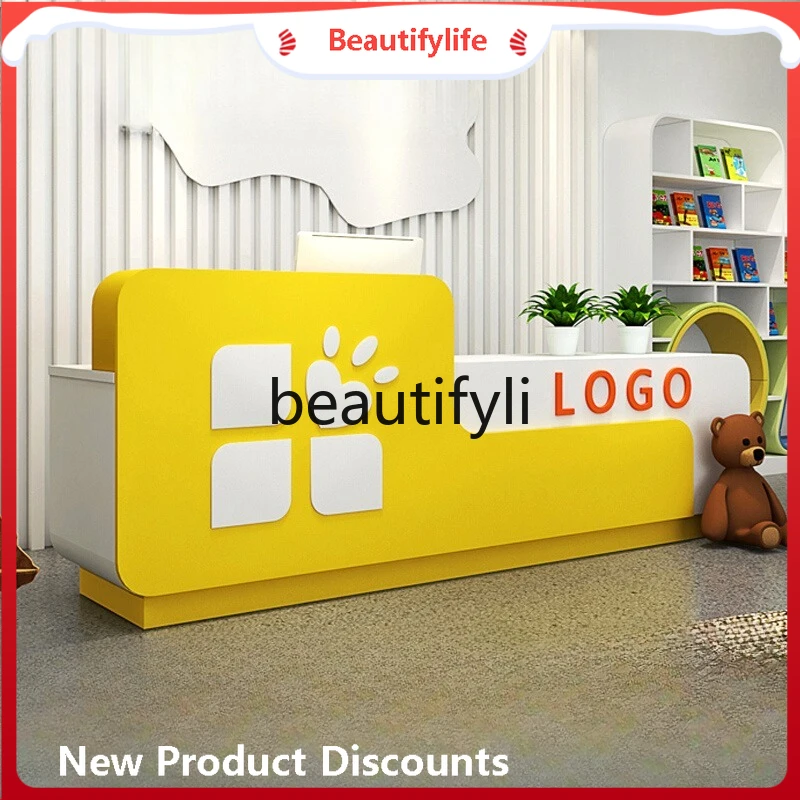 

E1001 ss Painted Front Desk Early Education Center Training Institution Reception Desk Children's Art Center Bar Counter