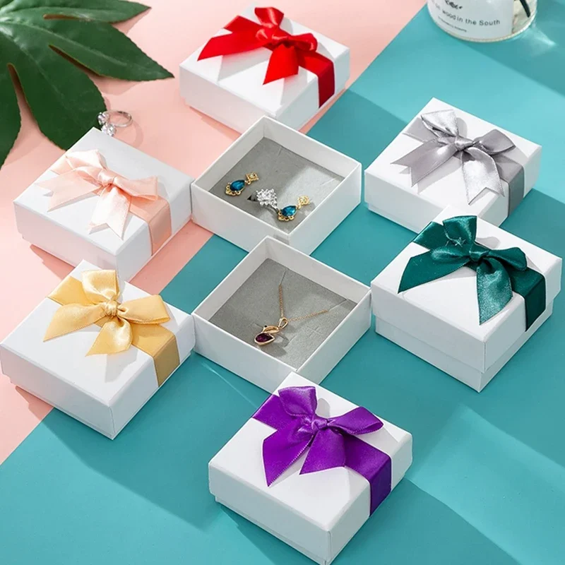 Bow Ribbon Jewelry Gift Box Bracelets Earring Ring Necklace Jewelry Box Square Packaging Cases Jewelry Display Storage Container