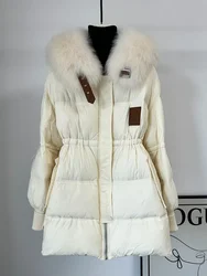 Real Fox Fur Jacket 2024 New Fashion Women Winter White Goose Down Coats Ladies Puffer Jackets Female Loose Warm Outerwear