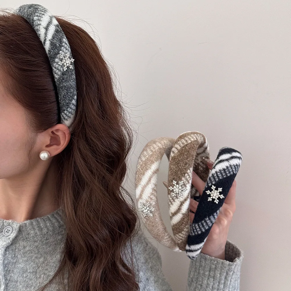 

Retro plaid headband new fashion hair accessories band rhinestone fascinator Hoops vintage popular furry Gift kpop adults sweets
