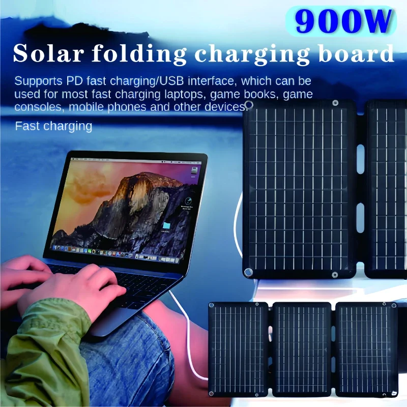 900W Solar Folding Panel Portable Bag USB Output Solar Charger Outdoor Power Business Trip Hiking Camping Phone Power Generator