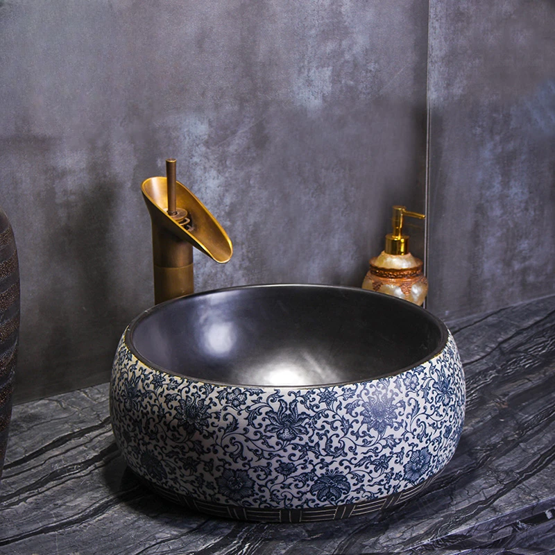 

Jingdezhen Ceramic Wash Basin, Chinese Art Table Basin, Creative Retro Table Basin, Antique Wash Basin for Household Use