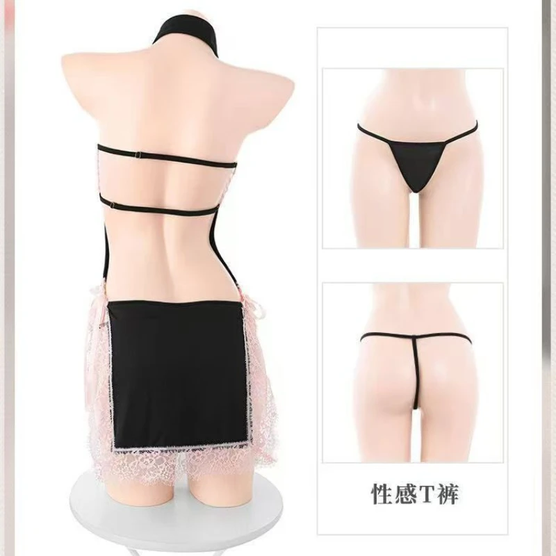 M-3XL Large Size Sexy Cheongsam Lingerie Women Bow Tie Chest High Split Mini Qipao Dress Chinese Style Hollow Chemise Sleepwear