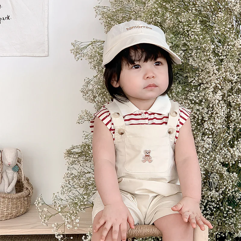

Dianxi Summer Baby Boy Outfit: Striped Vest Top and Suspender Pants Two-Piece Set Infant Romper Crawling Suit