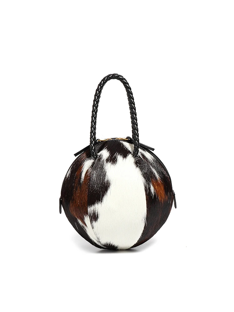 New Light Luxury Fashion Genuine Leather Horse Hair Ball Handbag Personalized High Grade Single Shoulder Crossbody Bag For Women