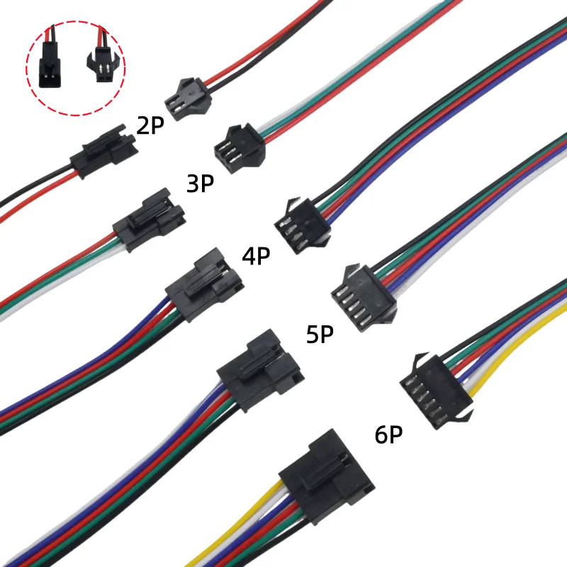 2 3 4 5 6 Pin LED Strip JST SM Connector Male or Female Adapter Plug JST Connector Terminal with 15CM 22AWG Wire for Light Strip