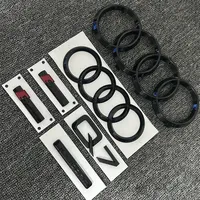 2PCS 4Ring logo ABS Black Car Hood Front Grill Emblem Rear Trunk Badge Sticker 1P Q7 1P Quarrto 2P Sline For AUDI Q7 2016-2023