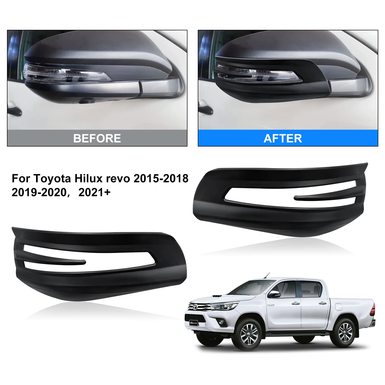 Matte Black Side Mirror Lamp Cover Trim For Toyota Hilux Revo 2015-2024 year Models 4X4 Auto Part Car Styling