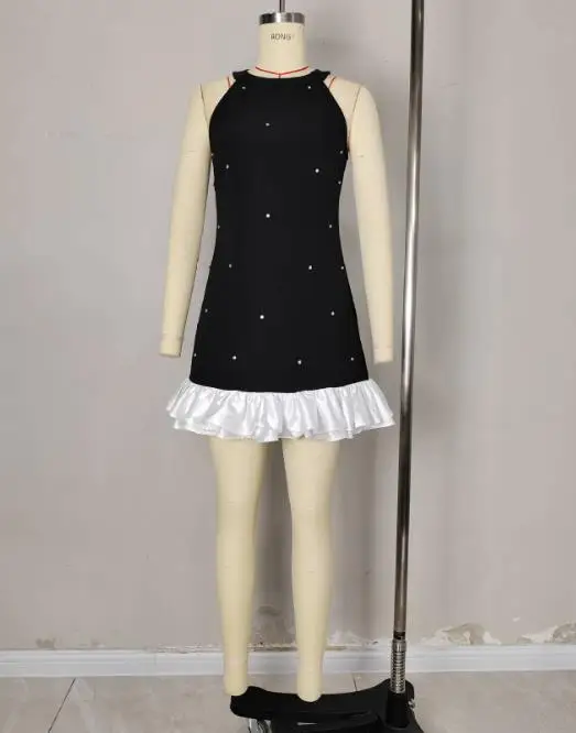 

Summer 2026 Elegant Sexy Women's Sleeveless Black Suspender Slimming Star A-Line Skirt Patchwork Dress