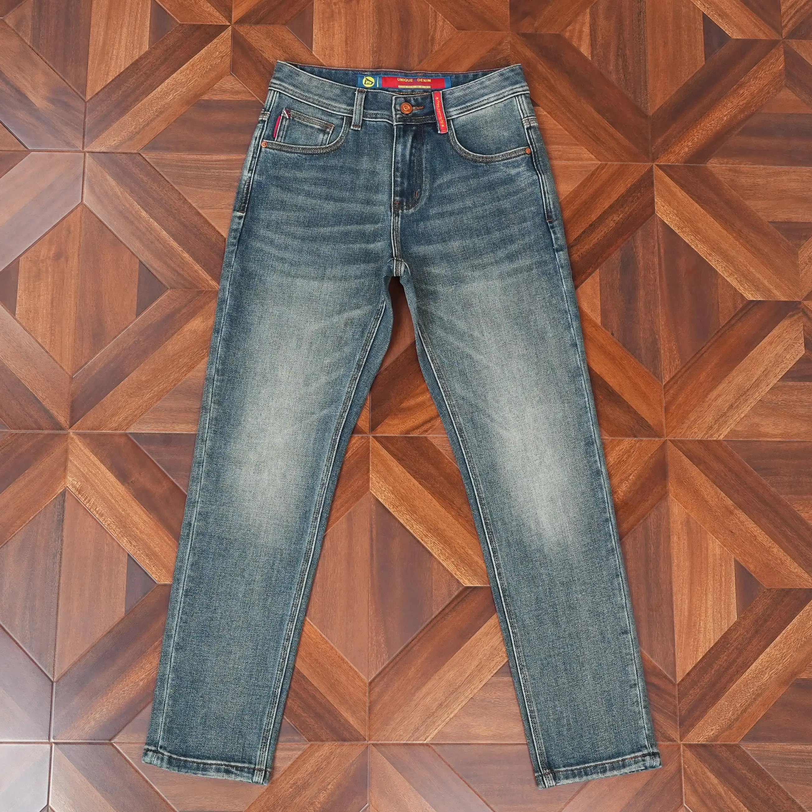 Men's Classic Washed Denim Jeans | Vintage Blue Slim Straight Fit | Minimalist Versatile | High Quality Fall Collection