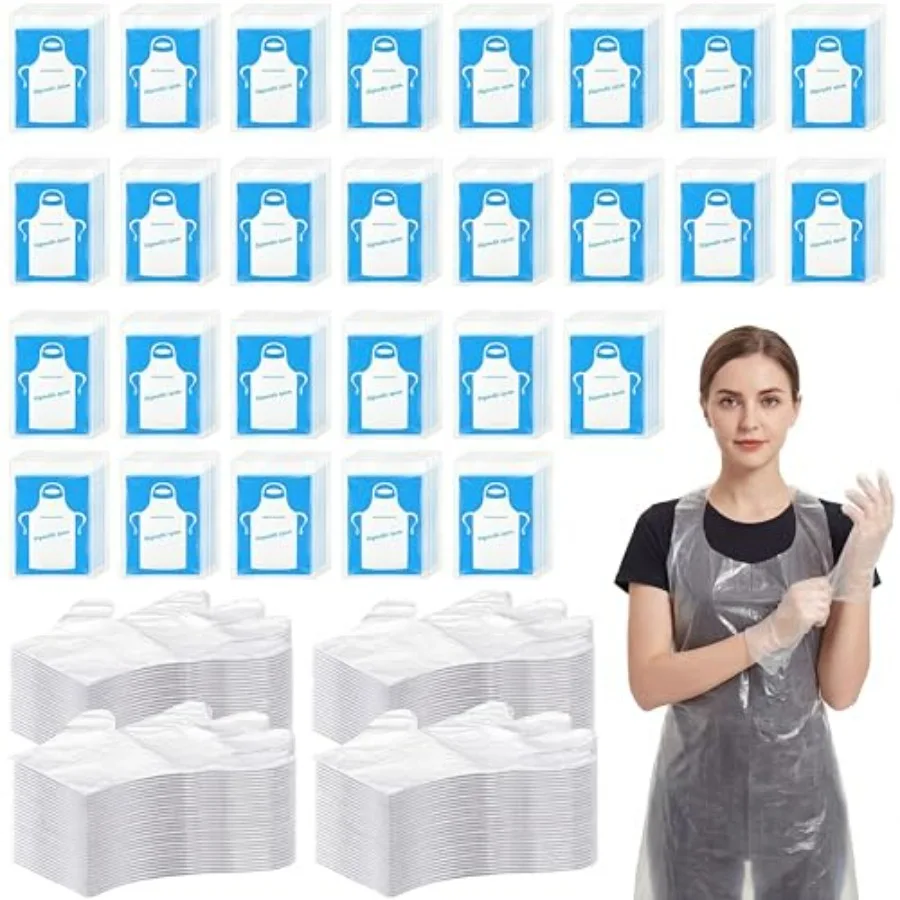 

400 Pcs Disposable Aprons and 1000 Pairs Food Prep Gloves Set, 37 x 23 Inch Individually Wrapped Waterproof Plastic Aprons for