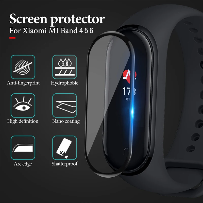 Protectores de pantalla para Xiaomi MI Band 7, 6, 5, 4, accesorios para reloj inteligente, vidrio templado 9D, cubierta protectora completa, película HD, 1-4 Uds.