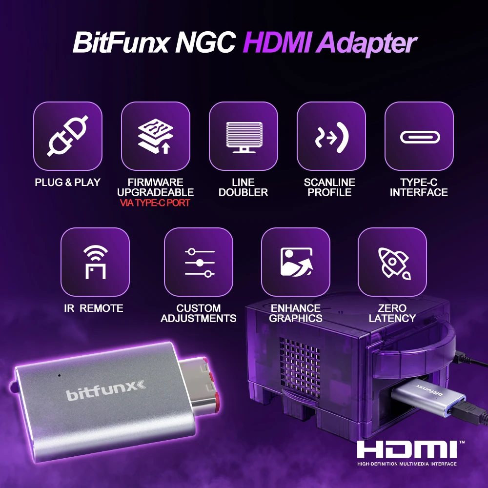 Bitfunx GC Vídeo HDMI ™ Adaptador Digital AV a HDMI ™ GC2HD para consola de juegos Nintendo Gamecube NGC DOL-001