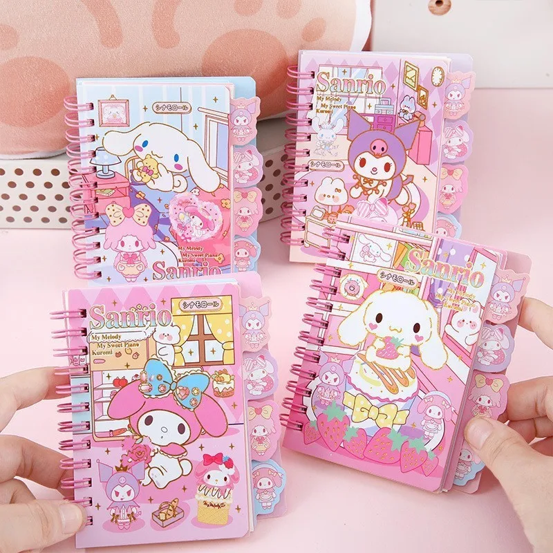 Cuaderno de Diario Sanrio A7, Serie Anime Kawaii, Kuromi, Cinnamoroll, Cuaderno Portátil de Dibujos Animados, Papelería para Estudiantes, Regalos para Niños