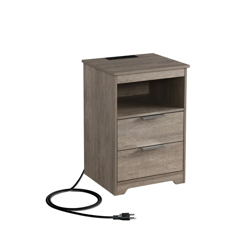 Modern Nightstand with USB Charging Port 2 Drawers Storage End Table for Bedroom Living Room Furniture Side Table Stand