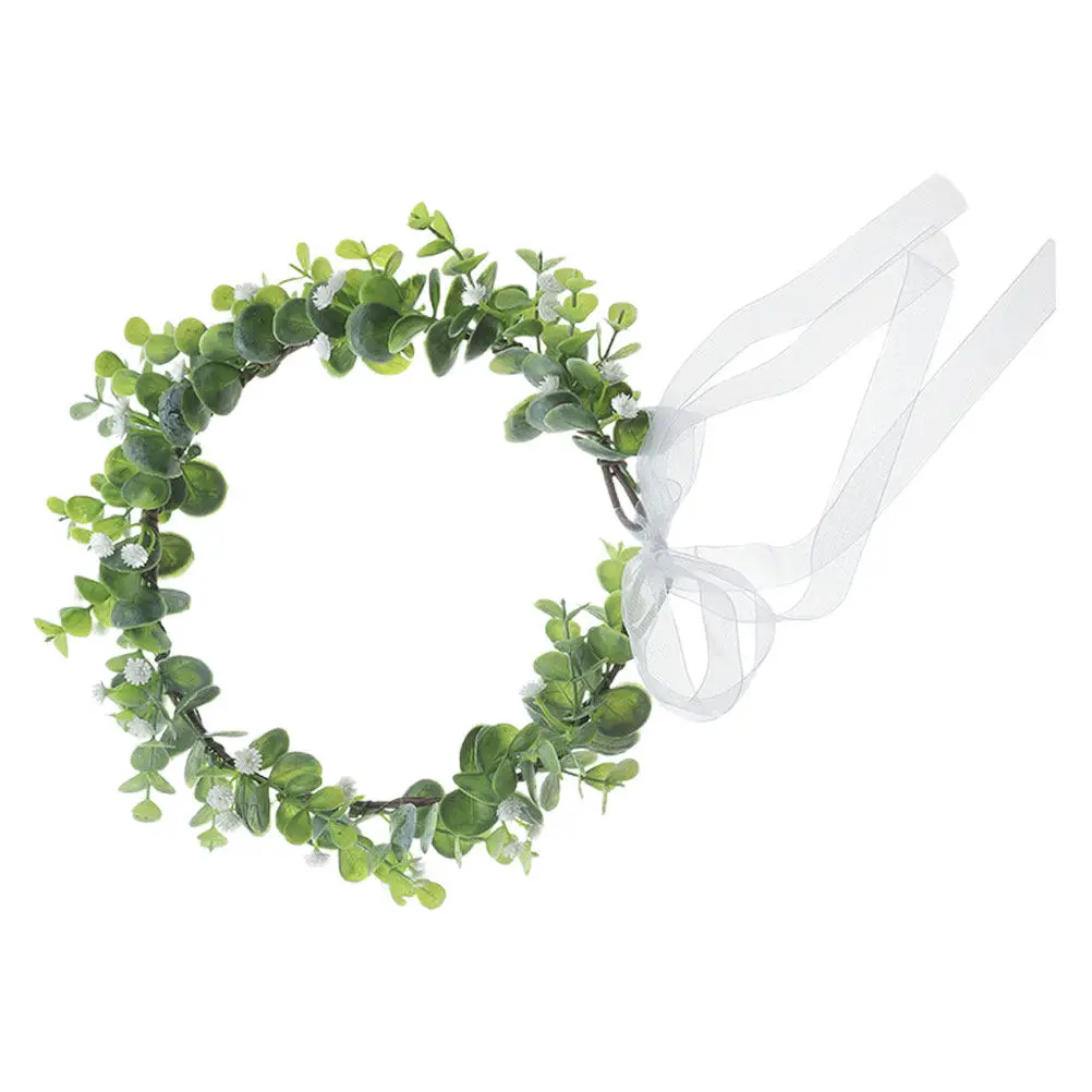 

Цветочная повязка на голову в богемном стиле, свадебная гирлянда, бело-зеленая, романтическая повязка для волос, головной убор для путешествий, модные цветочные аксессуары для волос, природный дизайн