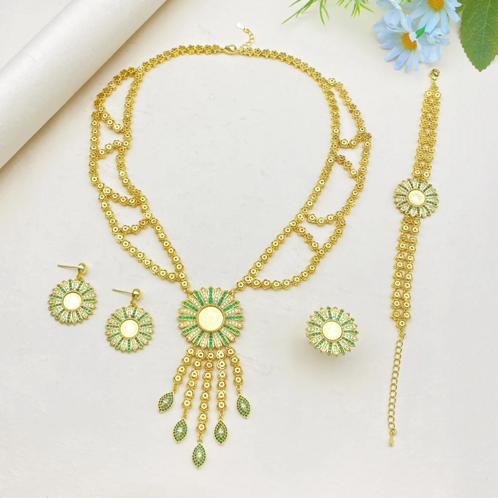 

Flora Boho-Chic Flower Shape 4-Piece Zircon Brass Jewelry Set - Holiday Gift for Best Friends BFF Gatherings