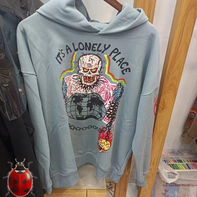 

Blue Kanye West Hoodie Men Women Oversize High Street Sweatshirts Funny Skulls Graffiti Print Stranger Things Pullover Hoody Y2k